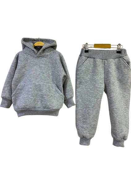 Tavşan Kulak Kapüşonlu Sweat Alt Üst Takım Gri Renk 1-6 Yaş Arası %100 Pamuk