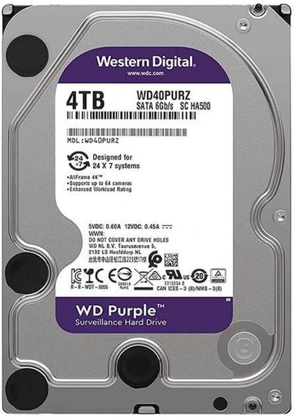 Western Digital Purple WD40PURZ 4 Tb Sata 6gb/s 7/24 Güvenlik Harddisk