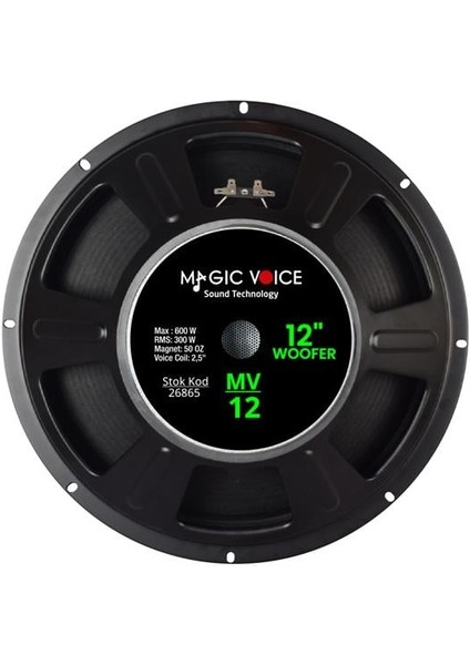 Magicvoice Mv-12 MAKS.600 Watt / Rms 300 Watt 12” Siyah 30 cm Woofer Yedek Hoparlör fiyatları