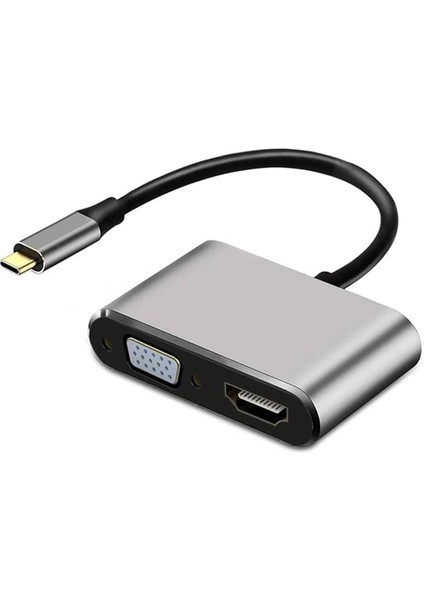 Powermaster USB Type-C To Hdmı-Vga-Usb-Type C 4in1 Adaptör PM-4026