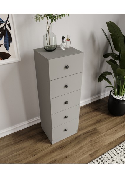 %100 Mdf 5 Çekmece Şifonyer Gri Teleskopik Ray Kurulum Animasyonu 132X45X40 cm fırsatları