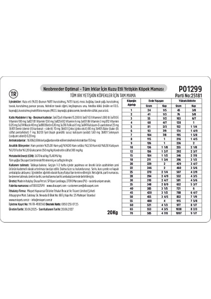 Optimal Kuzu Tüm Irklar Yetişkin Köpek Maması 20 kg fiyatları