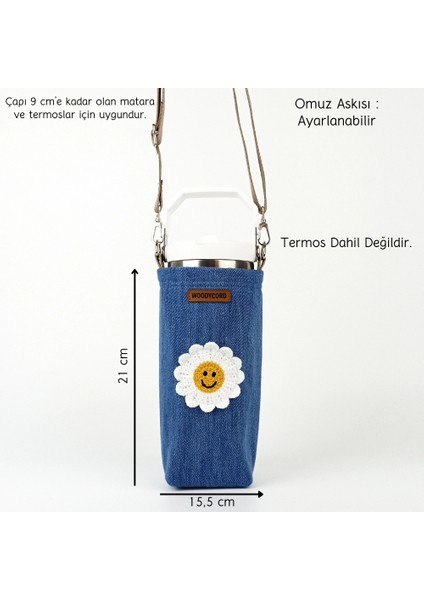 1 Litrelik Kot Termos Matara Kılıfı Gülen Yüz Papatya fiyatları