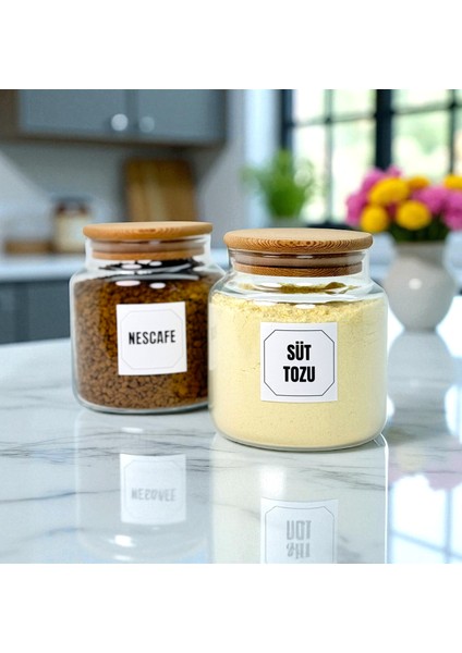 2'li Ahşap Vakum Kapaklı Cam Hazır Kahve Süt Tozu Saklama Kavanozu Seti 500 ml Etiket Hediyeli fırsatları