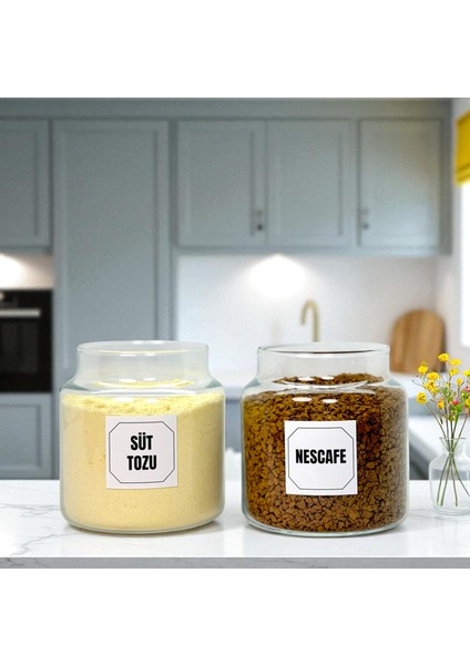 2'li Ahşap Vakum Kapaklı Cam Hazır Kahve Süt Tozu Saklama Kavanozu Seti 500 ml Etiket Hediyeli