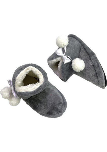 Ponponlu Bebek Panduf Ev Botu (26-35) Gri modelleri
