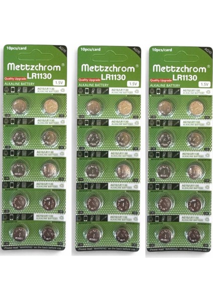 AG10 LR1130 389 SR1130 189 1.5V Alkaline Düğme Pil 30 Adet