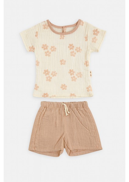 Müslin 2li Takımkahve Çiçek Desenli