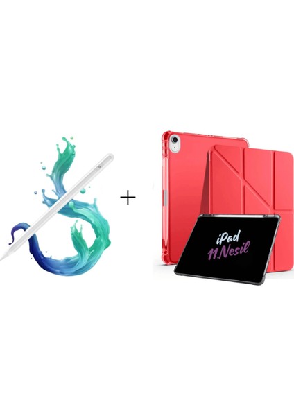 iPad A16 11. Nesil A16 2025 Uyumlu Tri Folding Tablet Kılıfı + Avuç Içi Algılamayan Tablet Kalemi