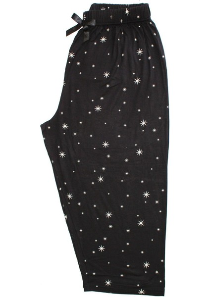 Modal Kumaş Yazlık Kapri Boy Büyük Beden Pijama Altı Modern Kaliteli Estetik Siyah Desenli