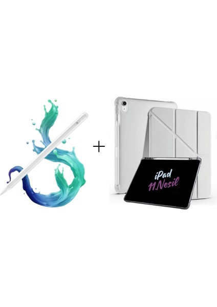 iPad A16 11. Nesil A16 2025 Uyumlu Tri Folding Tablet Kılıfı + Avuç Içi Algılamayan Tablet Kalemi