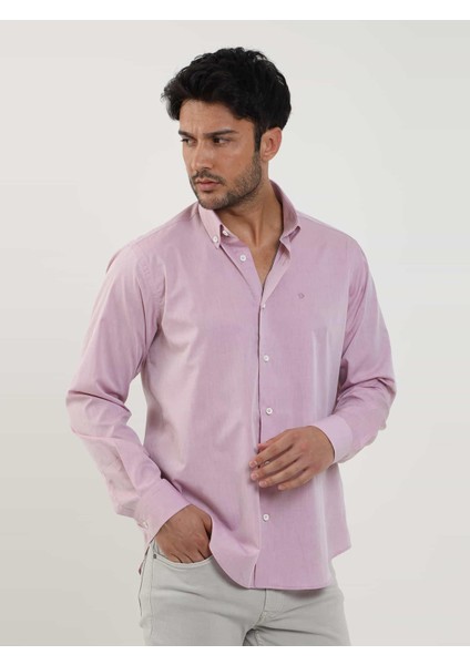 Bordo Erkek Regular Fit Düz Brent Düğmeli Yaka Uzun Kol Gömlek - 102224