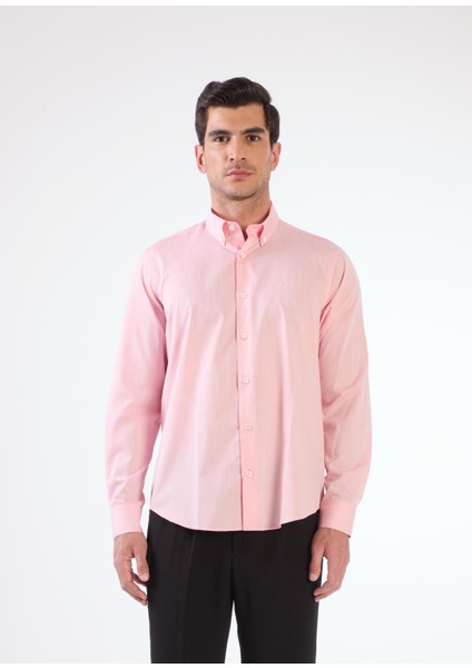 Açık Kırmızı Erkek Regular Fit Düz Brent Düğmeli Yaka Uzun Kol Gömlek - 102219 indirimleri