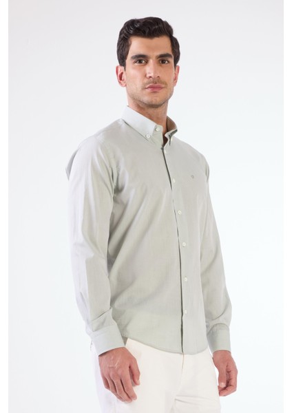 Gri Erkek Regular Fit Düz Brent Düğmeli Yaka Uzun Kol Gömlek - 102279