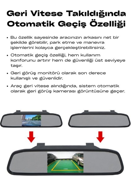 Dikiz Aynalı Araç Içi Geri Görüş Kamerası - Park Kamerası - Ince ve Şık Tasarım Tüm Araçlara Uyumlu fırsatları