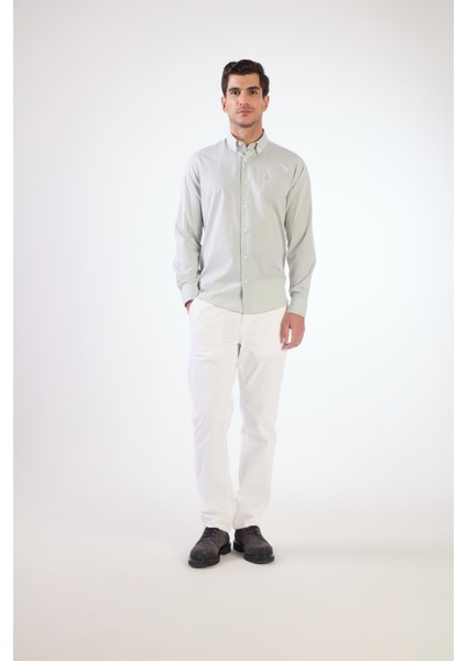 Haki Erkek Regular Fit Düz Brent Düğmeli Yaka Uzun Kol Gömlek - 102204