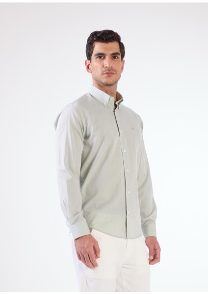 Haki Erkek Regular Fit Düz Brent Düğmeli Yaka Uzun Kol Gömlek - 102204