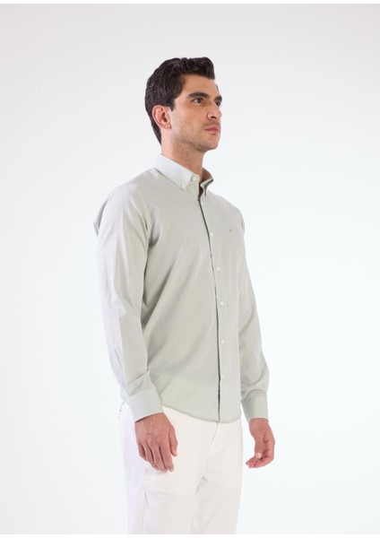 Haki Erkek Regular Fit Düz Brent Düğmeli Yaka Uzun Kol Gömlek - 102204