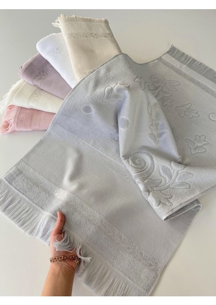 Mysoft Etamin ve Kanaviçe Işlemelik Havlu - Gri - 50*90