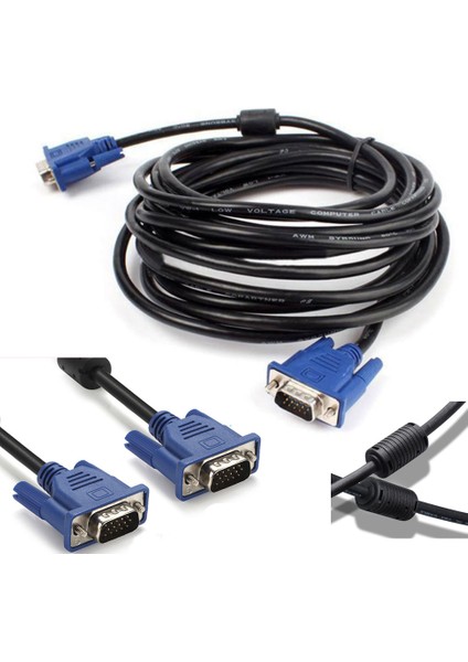 10 Metre 10M VGA Kablosu Ekran LCD Monitör Projeksiyon Görüntü Bağlantı Kablosu Çift Filtreli Cabble