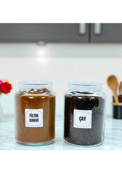 2'li Ahşap Vakum Kapaklı Cam Filtre Kahve Çay Saklama Kavanozu Seti 800 ml Etiket Hediyeli fırsatları