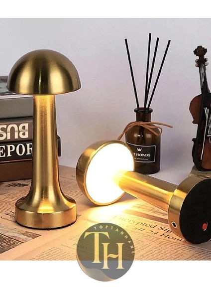 Dokunmatik Şarjlı Metal Masa Lambası 3 Işık Renkli Dekoratif LED Lamba Dimmerli Retro Aydınlatma fiyatları