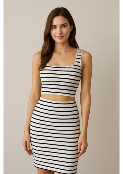 Çizgili Etek-Crop Takım Regular Kalıp