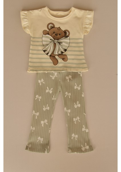 Bear Desenli Tayt Tişört Ikili Takım