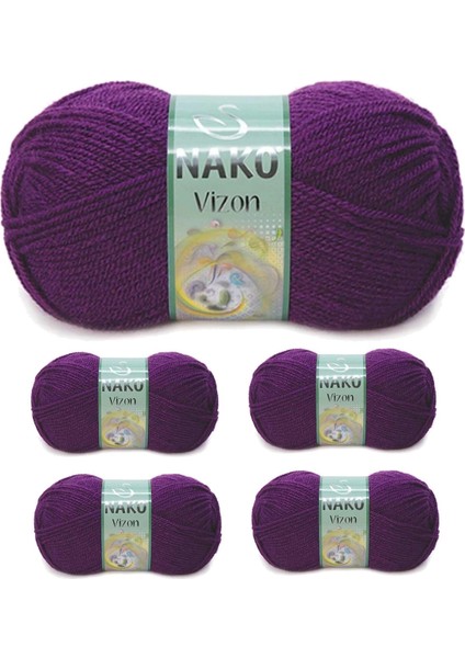 5 Adet Vizon Premium Akrilik El Örgü Ipi Yünü Renk No:60 Mürdüm