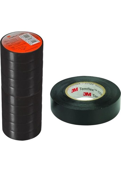 3m Temflex 1300E Siyah 10'lu Paket Pvc Izole Bant 0.13X19X0.13MM