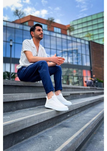 KB-X204 Kuback Beyaz Keten Beyaz Yüksek Taban Günlük Erkek Spor Ayakkabı