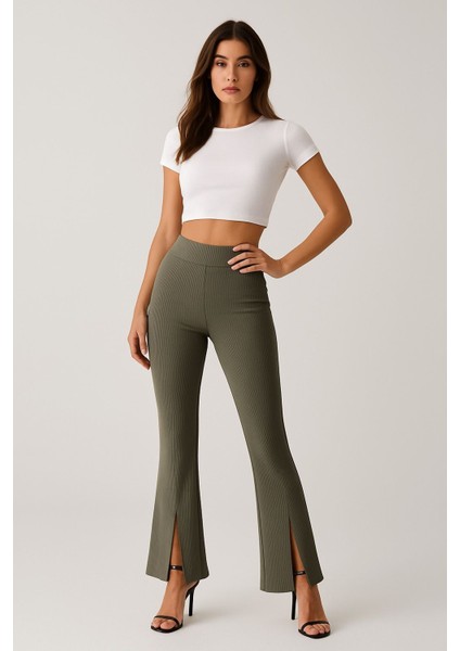 Ispanyol Paça Esnek Kumaş Tayt Yeşil