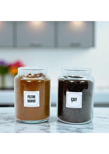 2'li Ahşap Top Kapaklı Cam Filtre Kahve Çay Saklama Kavanozu Seti 800 ml Etiket Hediyeli