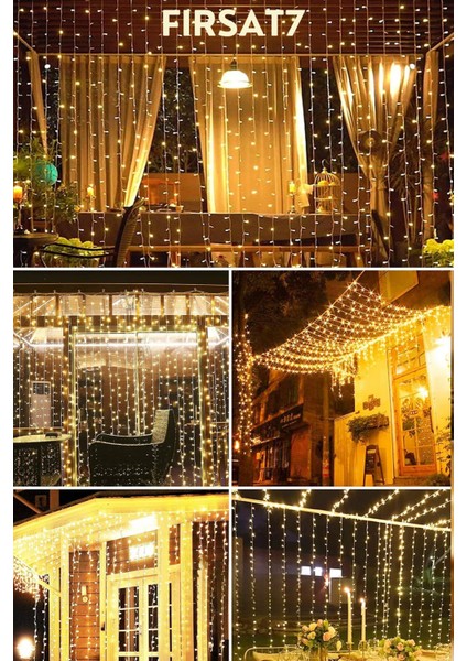 Perde LED Işık 3x3 Metre 220V Fişli Iç ve Dış Mekan Ortam Ambiyans Süs ve Dekor LED Işık indirimleri