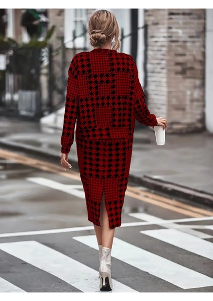 Kadın Uzun Kollu Bisiklet Yaka Şardonlu Dalgıç Bluz ve Yırtmaçlı Midi Etek Takım fırsatları