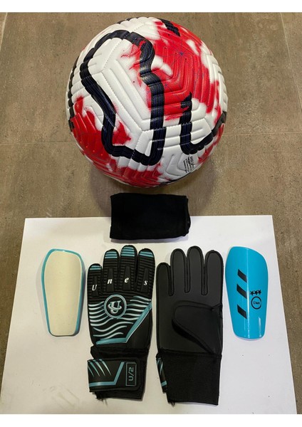5 No Futbol Topu, Kaleci Eldiveni ve Tekmelik 3'lü Set + Pompa Hediyeli
