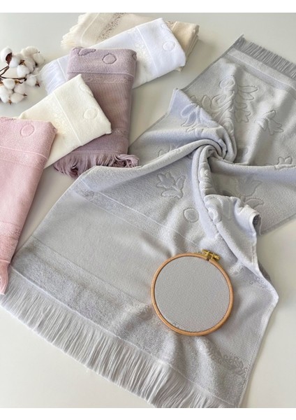 Mysoft Etamin ve Kanaviçe Işlemelik Havlu -Mürdüm -50*90 modelleri