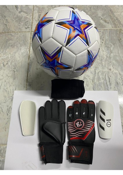 5 No Futbol Topu, Kaleci Eldiveni ve Tekmelik 3'lü Set + Pompa Hediyeli