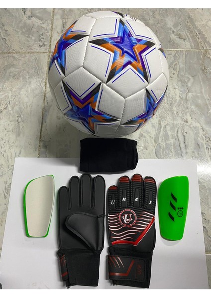 5 No Futbol Topu, Kaleci Eldiveni ve Tekmelik 3'lü Set + Pompa Hediyeli