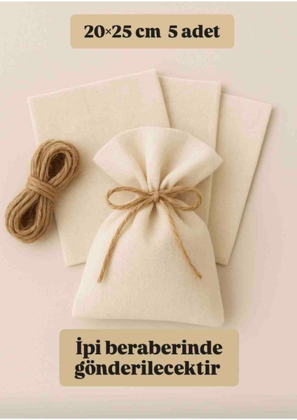 5 Adet 20×25 cm Ham Bez Bej Renk Kese_çok Amaçlı Bez Poşet