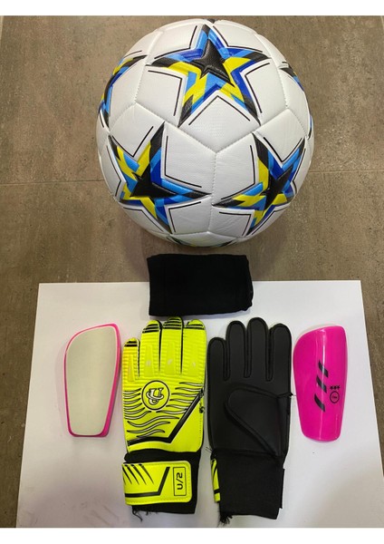 5 No Futbol Topu, Kaleci Eldiveni ve Tekmelik 3'lü Set + Pompa Hediyeli