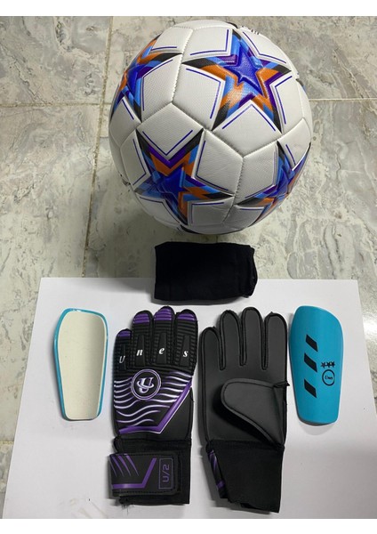 5 No Futbol Topu, Kaleci Eldiveni ve Tekmelik 3'lü Set + Pompa Hediyeli