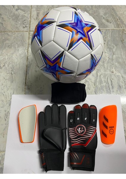 5 No Futbol Topu, Kaleci Eldiveni ve Tekmelik 3'lü Set + Pompa Hediyeli