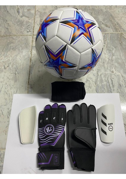 5 No Futbol Topu, Kaleci Eldiveni ve Tekmelik 3'lü Set + Pompa Hediyeli