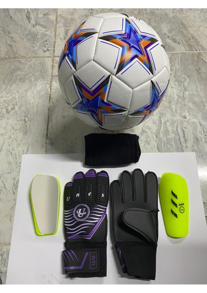 5 No Futbol Topu, Kaleci Eldiveni ve Tekmelik 3'lü Set + Pompa Hediyeli
