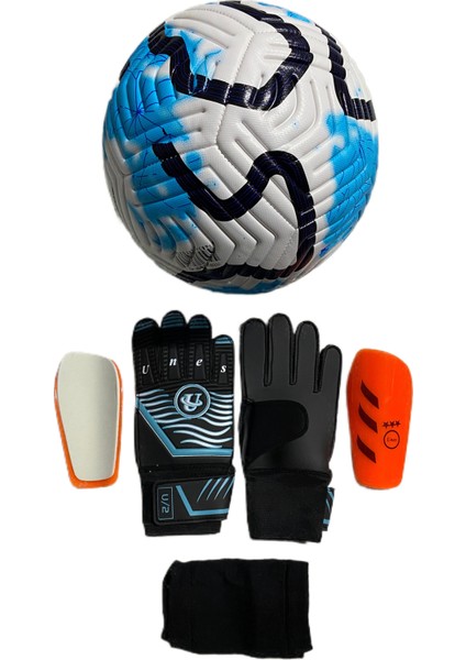 5 No Futbol Topu, Kaleci Eldiveni ve Tekmelik 3'lü Set + Pompa Hediyeli
