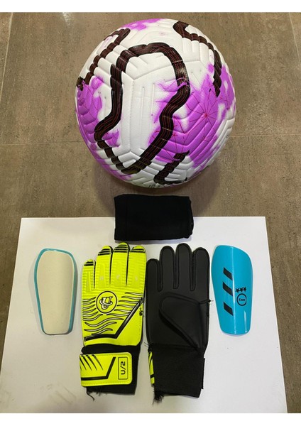 5 No Futbol Topu, Kaleci Eldiveni ve Tekmelik 3'lü Set + Pompa Hediyeli