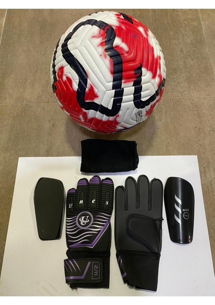 5 No Futbol Topu, Kaleci Eldiveni ve Tekmelik 3'lü Set + Pompa Hediyeli