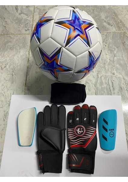 5 No Futbol Topu, Kaleci Eldiveni ve Tekmelik 3'lü Set + Pompa Hediyeli