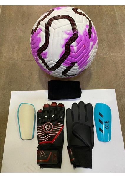 5 No Futbol Topu, Kaleci Eldiveni ve Tekmelik 3'lü Set + Pompa Hediyeli